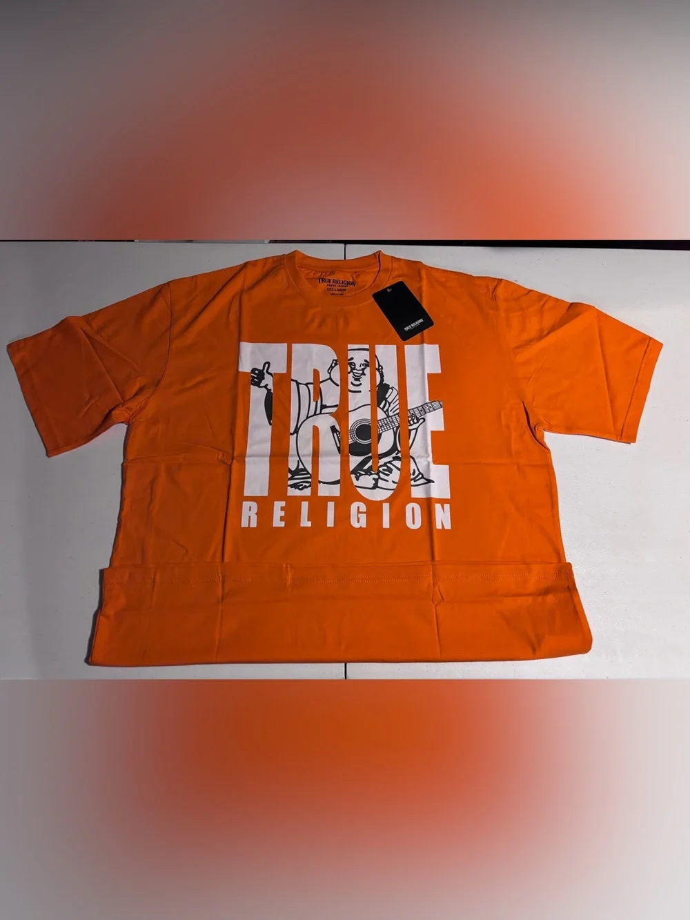 True Religion Orange Tee with White Logo Graphic